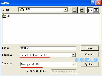 選擇菜單 File－Save As，輸出格式選 ORCAD 9.10。