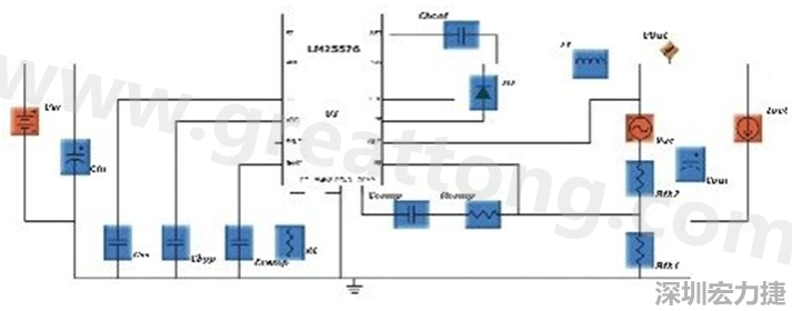 參考圖1的電流通路：把FET在導(dǎo)通狀態(tài)下流經(jīng)的通路標(biāo)記為紅色；把FET在關(guān)斷狀態(tài)下的迴路標(biāo)記為綠色。