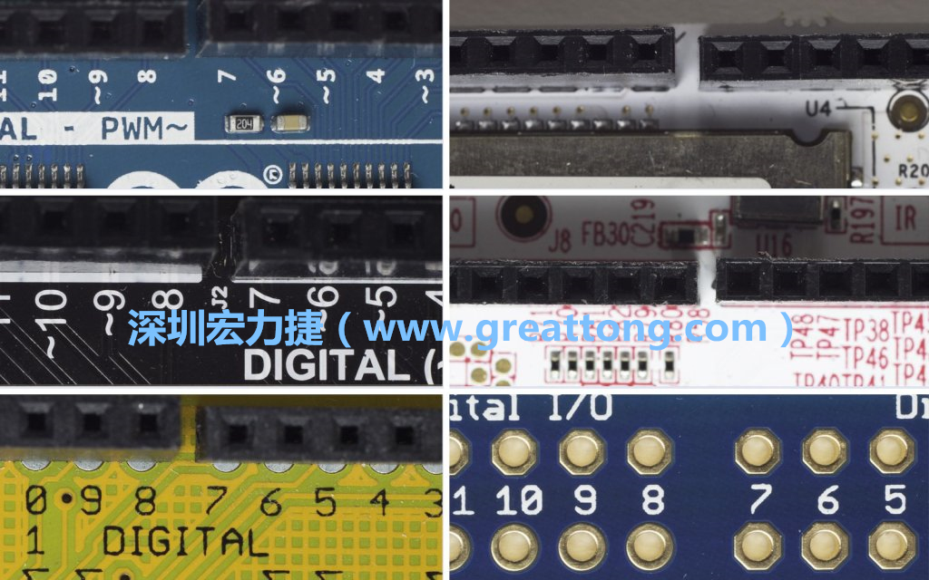 各種不同尺寸的Arduino上第7、8腳位的間距。